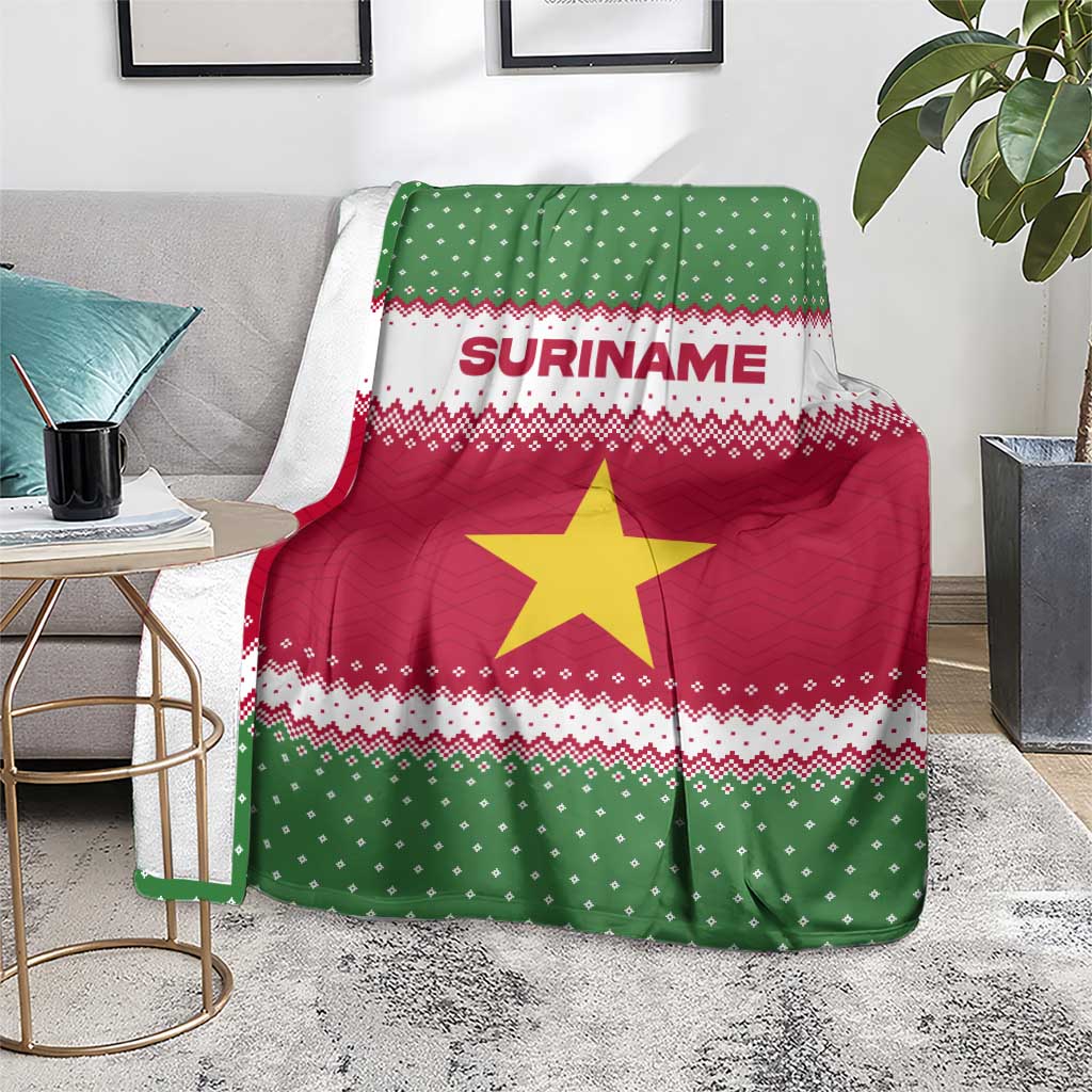Suriname Christmas Blanket with Red-Green Knit Pattern, Yellow Star, and Santa Leopard Motif - Wonder Print Shop