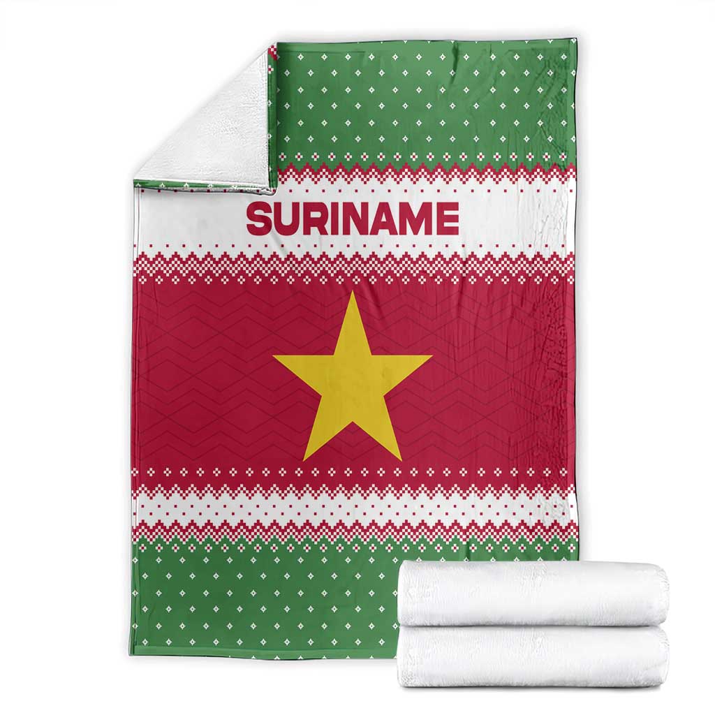 Suriname Christmas Blanket with Red-Green Knit Pattern, Yellow Star, and Santa Leopard Motif - Wonder Print Shop