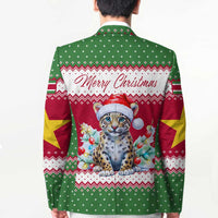 Suriname Christmas Blazer with Red-Green Knit Pattern, Yellow Star, and Santa Leopard Motif - Wonder Print Shop
