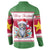 Suriname Christmas Button Sweatshirt with Red-Green Knit Pattern, Yellow Star, and Santa Leopard Motif - Wonder Print Shop