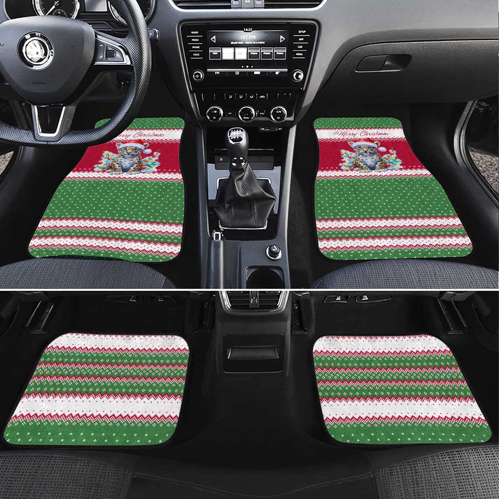 Suriname Christmas Car Mats with Red-Green Knit Pattern, Yellow Star, and Santa Leopard Motif - Wonder Print Shop