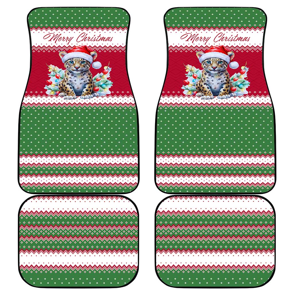 Suriname Christmas Car Mats with Red-Green Knit Pattern, Yellow Star, and Santa Leopard Motif - Wonder Print Shop