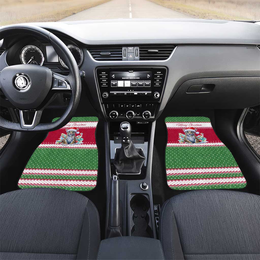Suriname Christmas Car Mats with Red-Green Knit Pattern, Yellow Star, and Santa Leopard Motif - Wonder Print Shop