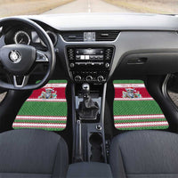 Suriname Christmas Car Mats with Red-Green Knit Pattern, Yellow Star, and Santa Leopard Motif - Wonder Print Shop