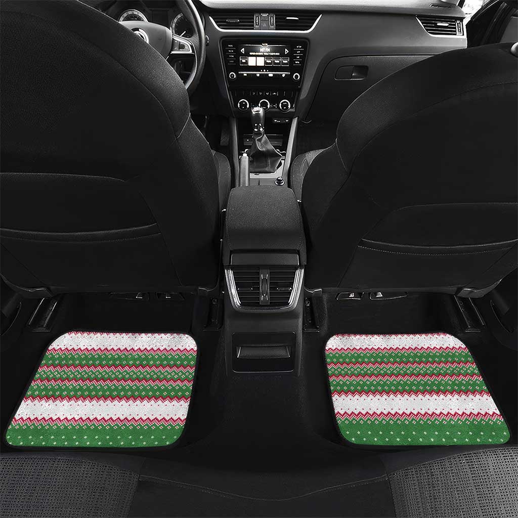 Suriname Christmas Car Mats with Red-Green Knit Pattern, Yellow Star, and Santa Leopard Motif - Wonder Print Shop