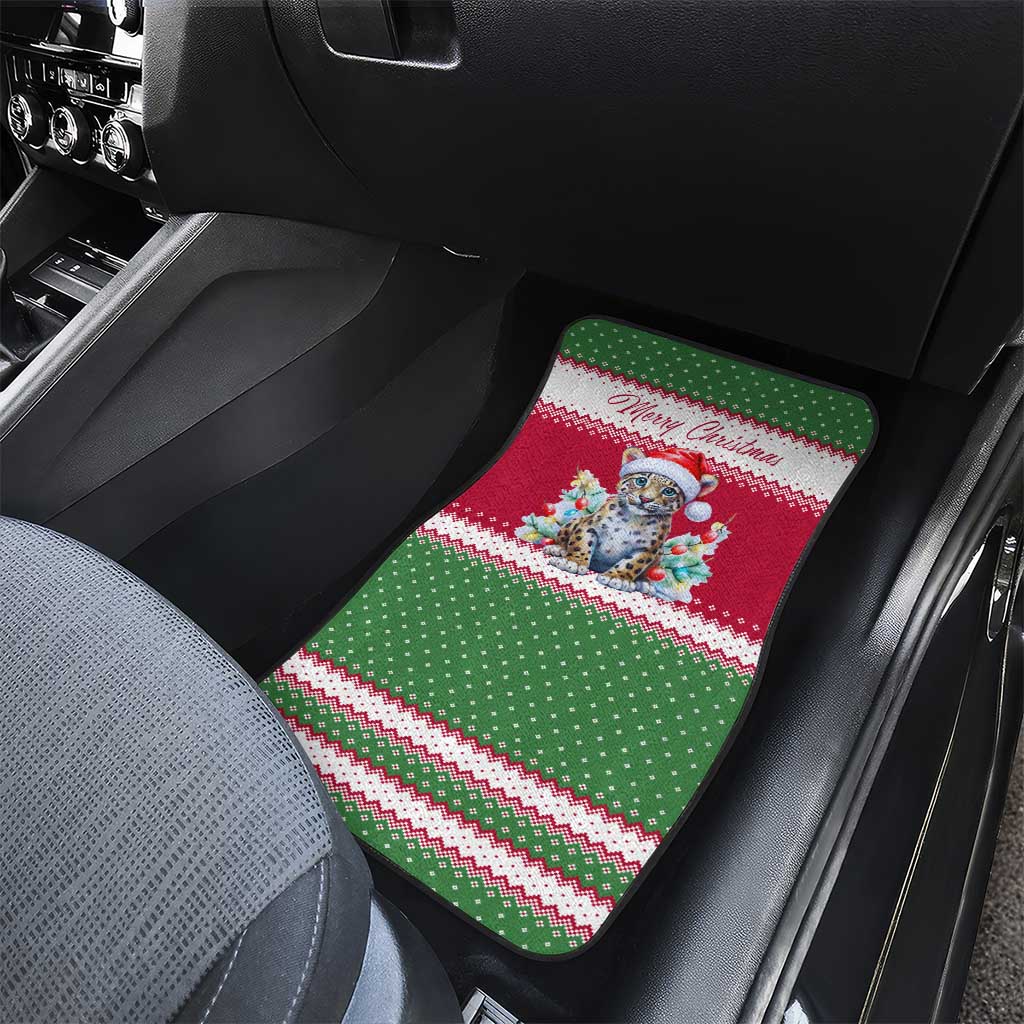 Suriname Christmas Car Mats with Red-Green Knit Pattern, Yellow Star, and Santa Leopard Motif - Wonder Print Shop