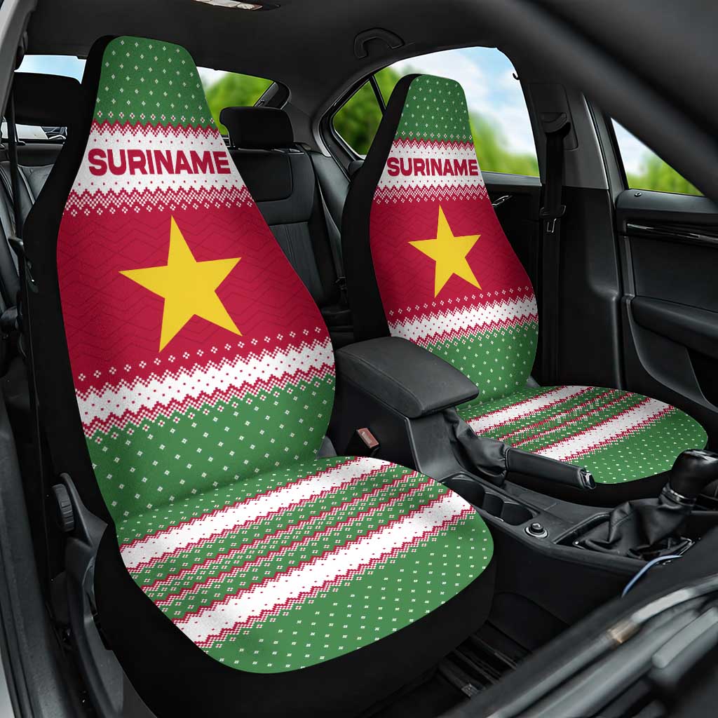 Suriname Christmas Car Seat Cover with Red-Green Knit Pattern, Yellow Star, and Santa Leopard Motif - Wonder Print Shop