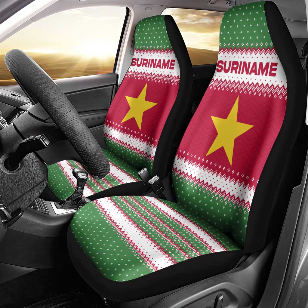 Suriname Christmas Car Seat Cover with Red-Green Knit Pattern, Yellow Star, and Santa Leopard Motif - Wonder Print Shop