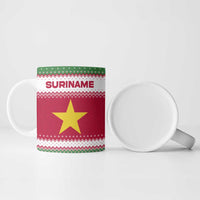 Suriname Christmas Ceramic Mug with Red-Green Knit Pattern, Yellow Star, and Santa Leopard Motif - Wonder Print Shop