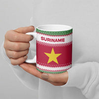 Suriname Christmas Ceramic Mug with Red-Green Knit Pattern, Yellow Star, and Santa Leopard Motif - Wonder Print Shop