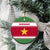 Suriname Christmas Ceramic Ornament with Red-Green Knit Pattern, Yellow Star, and Santa Leopard Motif - Wonder Print Shop