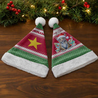 Suriname Christmas Santa Hat with Red-Green Knit Pattern, Yellow Star, and Santa Leopard Motif - Wonder Print Shop