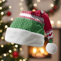 Suriname Christmas Santa Hat with Red-Green Knit Pattern, Yellow Star, and Santa Leopard Motif - Wonder Print Shop