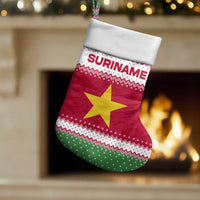 Suriname Christmas Stocking with Red-Green Knit Pattern, Yellow Star, and Santa Leopard Motif - Wonder Print Shop