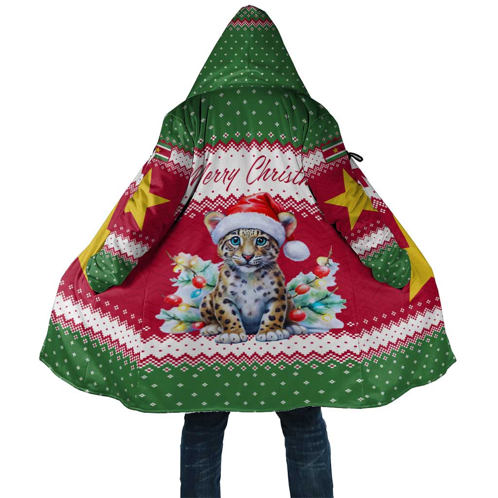 Suriname Christmas Cloak with Red-Green Knit Pattern, Yellow Star, and Santa Leopard Motif - Wonder Print Shop
