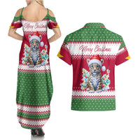 Suriname Christmas Couples Matching Summer Maxi Dress and Hawaiian Shirt with Red-Green Knit Pattern, Yellow Star, and Santa Leopard Motif - Wonder Print Shop