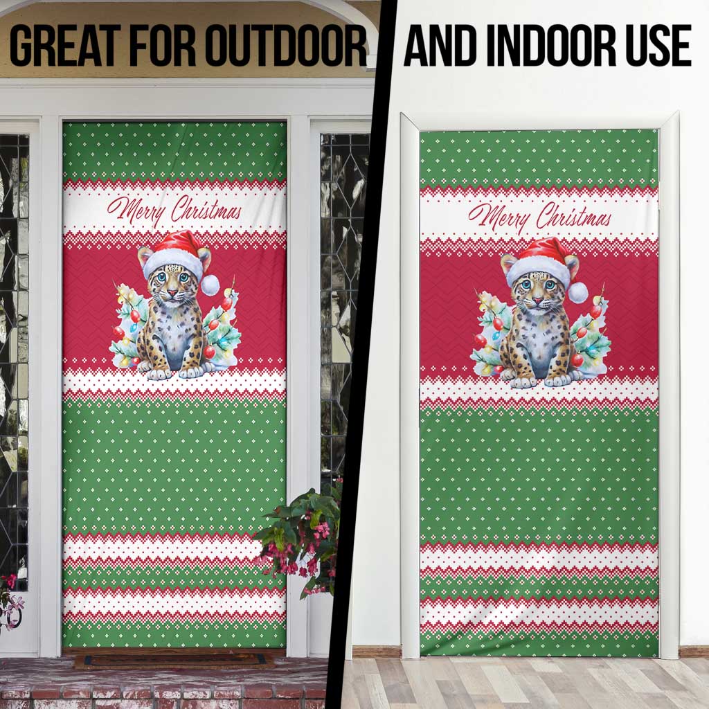 Suriname Christmas Door Cover with Red-Green Knit Pattern, Yellow Star, and Santa Leopard Motif - Wonder Print Shop
