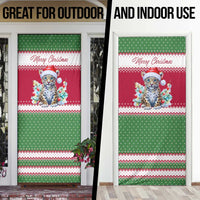 Suriname Christmas Door Cover with Red-Green Knit Pattern, Yellow Star, and Santa Leopard Motif - Wonder Print Shop
