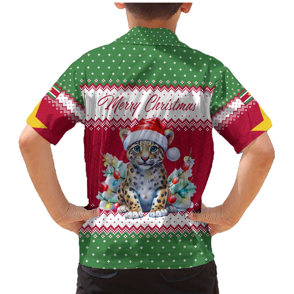 Suriname Christmas Family Matching Mermaid Dress and Hawaiian Shirt with Red-Green Knit Pattern, Yellow Star, and Santa Leopard Motif - Wonder Print Shop