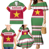 Suriname Christmas Family Matching Mermaid Dress and Hawaiian Shirt with Red-Green Knit Pattern, Yellow Star, and Santa Leopard Motif - Wonder Print Shop