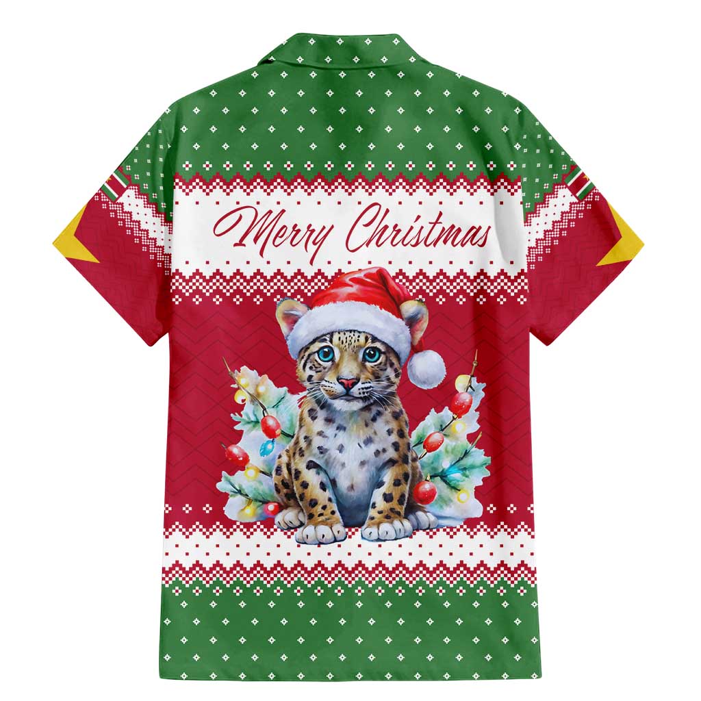 Suriname Christmas Family Matching Mermaid Dress and Hawaiian Shirt with Red-Green Knit Pattern, Yellow Star, and Santa Leopard Motif - Wonder Print Shop