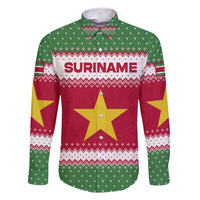 Suriname Christmas Family Matching Mermaid Dress and Hawaiian Shirt with Red-Green Knit Pattern, Yellow Star, and Santa Leopard Motif - Wonder Print Shop