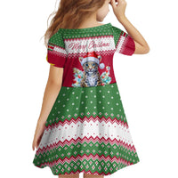 Suriname Christmas Family Matching Off The Shoulder Long Sleeve Dress and Hawaiian Shirt with Red-Green Knit Pattern, Yellow Star, and Santa Leopard Motif - Wonder Print Shop