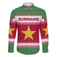 Suriname Christmas Family Matching Off The Shoulder Long Sleeve Dress and Hawaiian Shirt with Red-Green Knit Pattern, Yellow Star, and Santa Leopard Motif - Wonder Print Shop