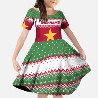 Suriname Christmas Family Matching Off Shoulder Maxi Dress and Hawaiian Shirt with Red-Green Knit Pattern, Yellow Star, and Santa Leopard Motif - Wonder Print Shop