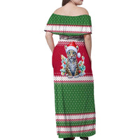 Suriname Christmas Family Matching Off Shoulder Maxi Dress and Hawaiian Shirt with Red-Green Knit Pattern, Yellow Star, and Santa Leopard Motif - Wonder Print Shop