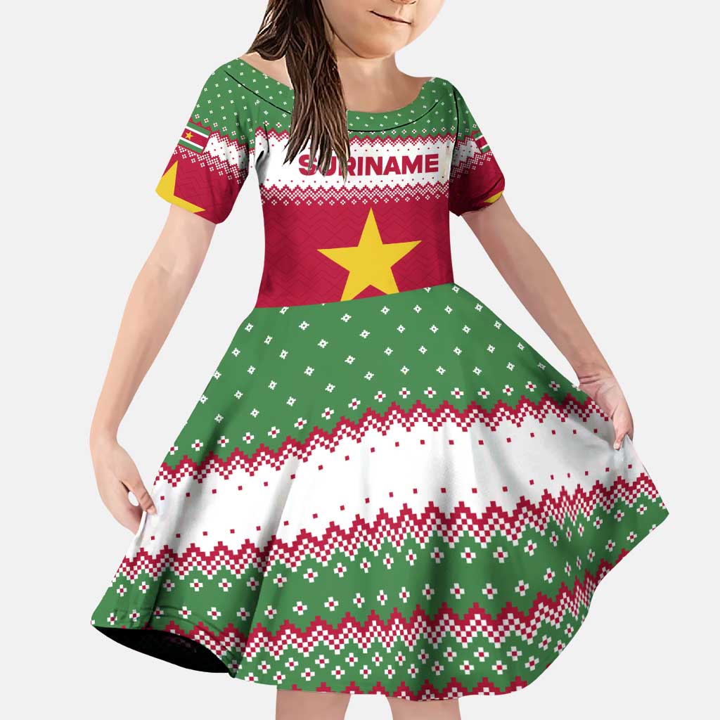 Suriname Christmas Family Matching Puletasi and Hawaiian Shirt with Red-Green Knit Pattern, Yellow Star, and Santa Leopard Motif - Wonder Print Shop