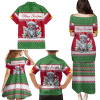 Suriname Christmas Family Matching Puletasi and Hawaiian Shirt with Red-Green Knit Pattern, Yellow Star, and Santa Leopard Motif - Wonder Print Shop