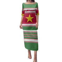 Suriname Christmas Family Matching Puletasi and Hawaiian Shirt with Red-Green Knit Pattern, Yellow Star, and Santa Leopard Motif - Wonder Print Shop
