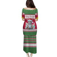 Suriname Christmas Family Matching Puletasi and Hawaiian Shirt with Red-Green Knit Pattern, Yellow Star, and Santa Leopard Motif - Wonder Print Shop