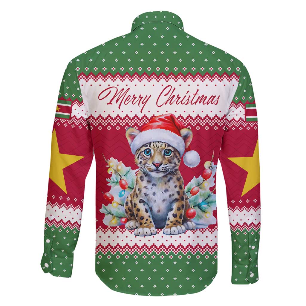 Suriname Christmas Family Matching Summer Maxi Dress and Hawaiian Shirt with Red-Green Knit Pattern, Yellow Star, and Santa Leopard Motif - Wonder Print Shop
