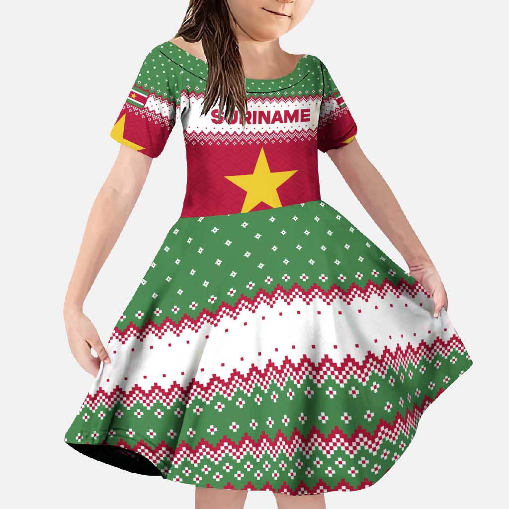 Suriname Christmas Family Matching Tank Maxi Dress and Hawaiian Shirt with Red-Green Knit Pattern, Yellow Star, and Santa Leopard Motif - Wonder Print Shop