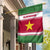 Suriname Christmas Garden Flag with Red-Green Knit Pattern, Yellow Star, and Santa Leopard Motif - Wonder Print Shop