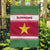 Suriname Christmas Garden Flag with Red-Green Knit Pattern, Yellow Star, and Santa Leopard Motif - Wonder Print Shop