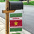 Suriname Christmas Garden Flag with Red-Green Knit Pattern, Yellow Star, and Santa Leopard Motif - Wonder Print Shop