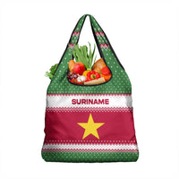 Suriname Christmas Grocery Bag with Red-Green Knit Pattern, Yellow Star, and Santa Leopard Motif - Wonder Print Shop