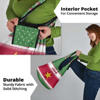 Suriname Christmas Grocery Bag with Red-Green Knit Pattern, Yellow Star, and Santa Leopard Motif - Wonder Print Shop