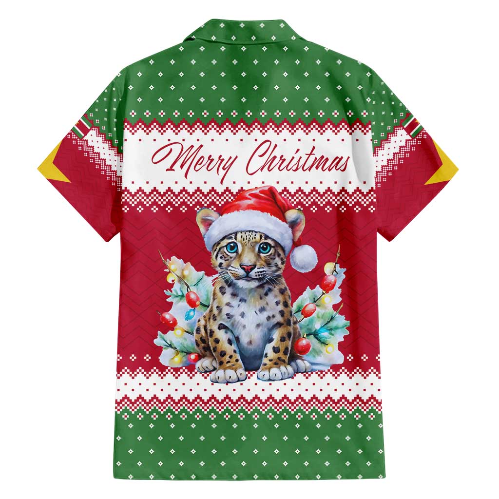 Suriname Christmas Hawaiian Shirt with Red-Green Knit Pattern, Yellow Star, and Santa Leopard Motif - Wonder Print Shop