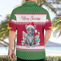 Suriname Christmas Hawaiian Shirt with Red-Green Knit Pattern, Yellow Star, and Santa Leopard Motif - Wonder Print Shop