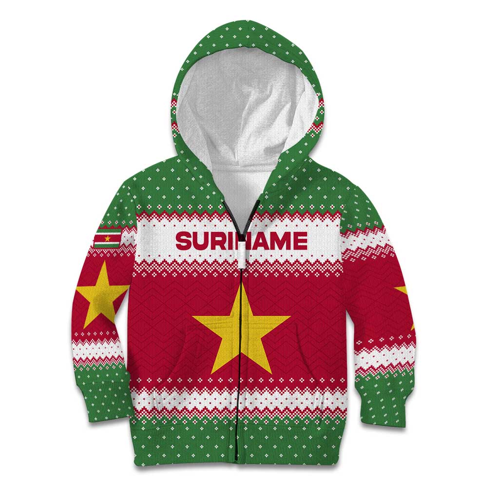 Suriname Christmas Kid Hoodie with Red-Green Knit Pattern, Yellow Star, and Santa Leopard Motif - Wonder Print Shop