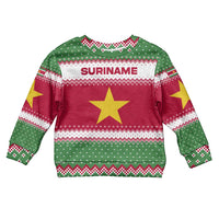 Suriname Christmas Kid Ugly Christmas Sweater with Red-Green Knit Pattern, Yellow Star, and Santa Leopard Motif - Wonder Print Shop