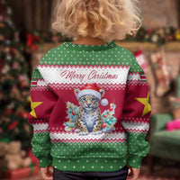 Suriname Christmas Kid Ugly Christmas Sweater with Red-Green Knit Pattern, Yellow Star, and Santa Leopard Motif - Wonder Print Shop