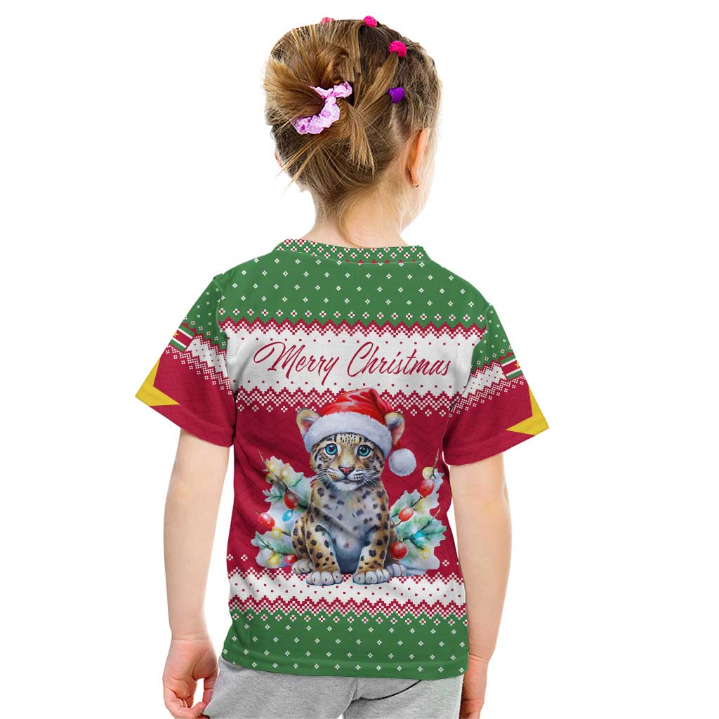 Suriname Christmas Kid T Shirt with Red-Green Knit Pattern, Yellow Star, and Santa Leopard Motif - Wonder Print Shop