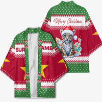 Suriname Christmas Kimono with Red-Green Knit Pattern, Yellow Star, and Santa Leopard Motif - Wonder Print Shop