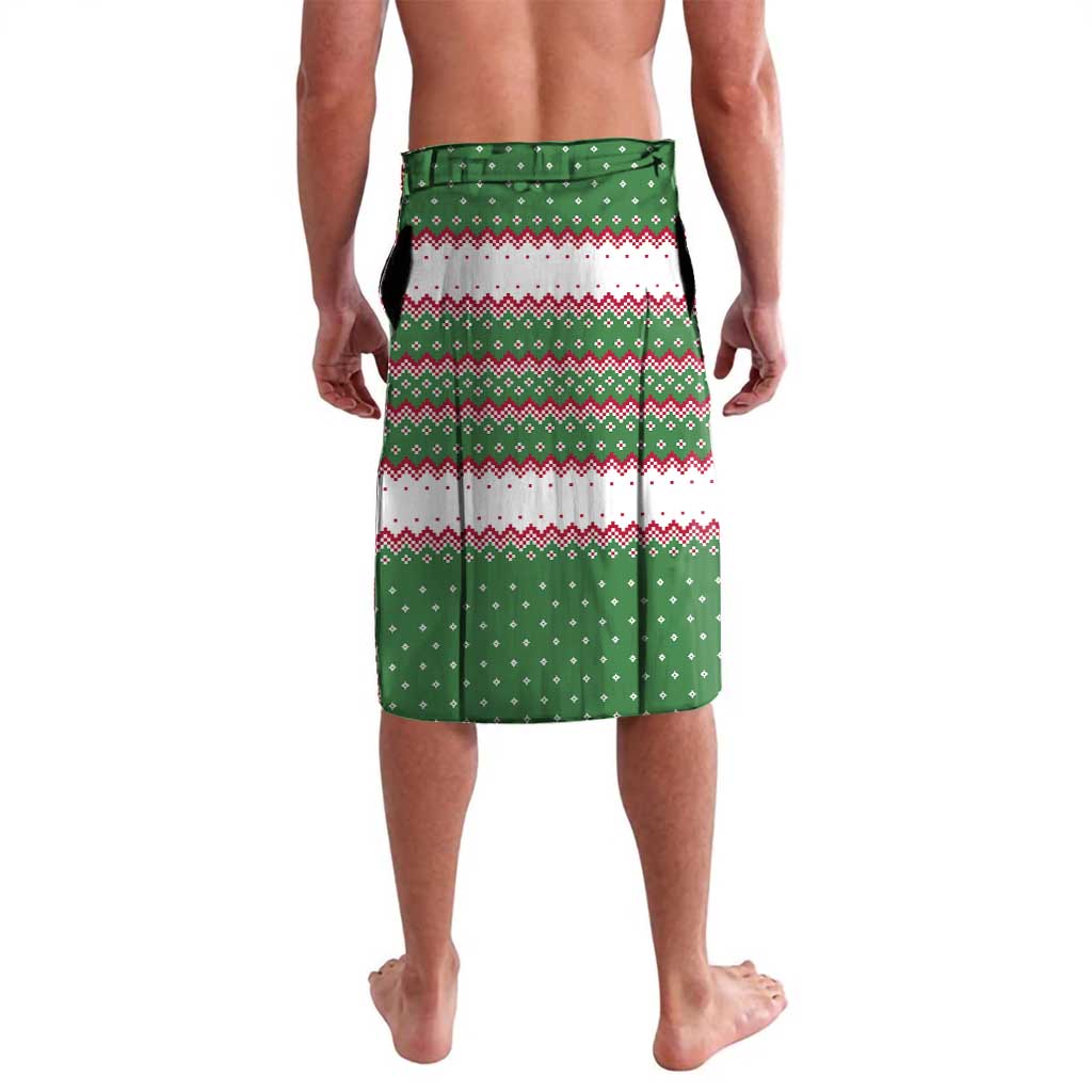 Suriname Christmas Lavalava with Red-Green Knit Pattern, Yellow Star, and Santa Leopard Motif - Wonder Print Shop