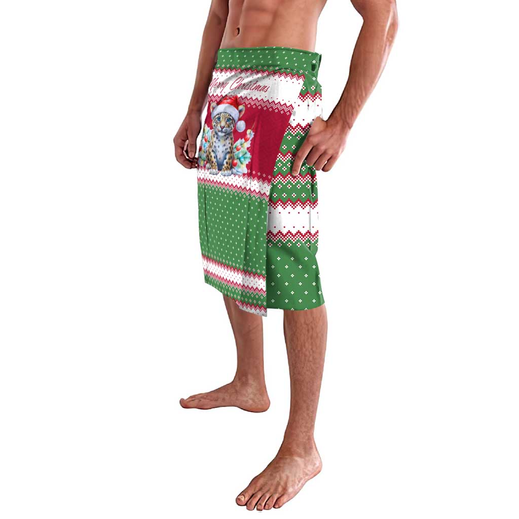 Suriname Christmas Lavalava with Red-Green Knit Pattern, Yellow Star, and Santa Leopard Motif - Wonder Print Shop